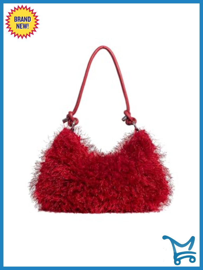 Fluffy Faux Fur Knotted Strap Hobo Shoulder Bag Purse